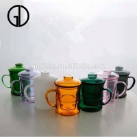 Wholesale Color with lid durable handmade pyrex  bamboo singal wall glass cups